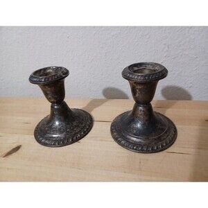 Pair of Gorham Sterling Silver Weighted Candlesticks Stamped 949 3.5” Tall AS IS